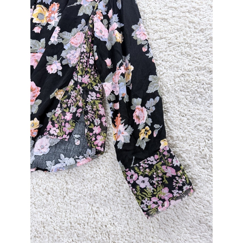 Free People Hold On To Me Black Floral Print Blouse Medium Oversized Top - Picture 5 of 16